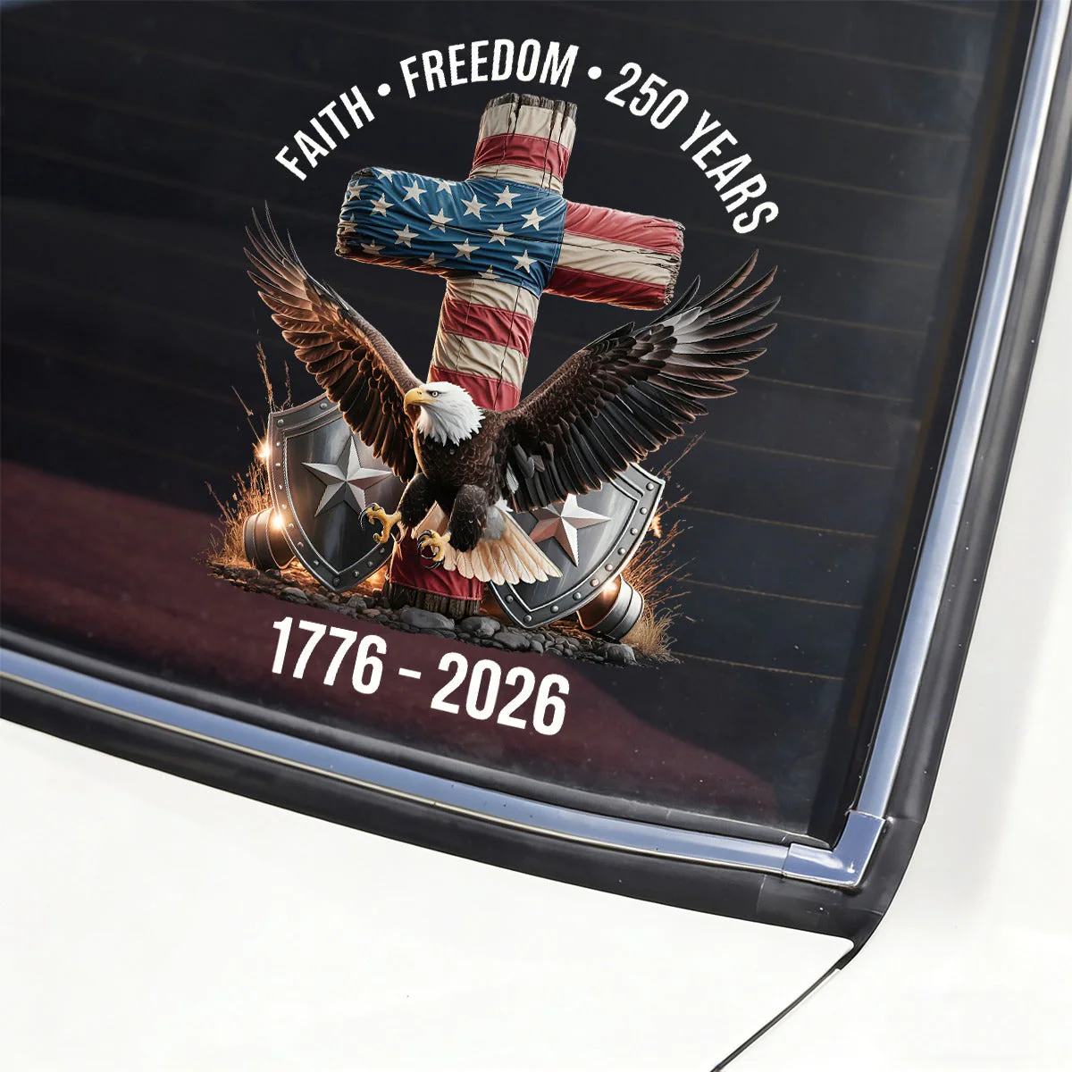 250 Years of Freedom - Patriotic Christian Eagle Cross Decal Sticker - Image 2