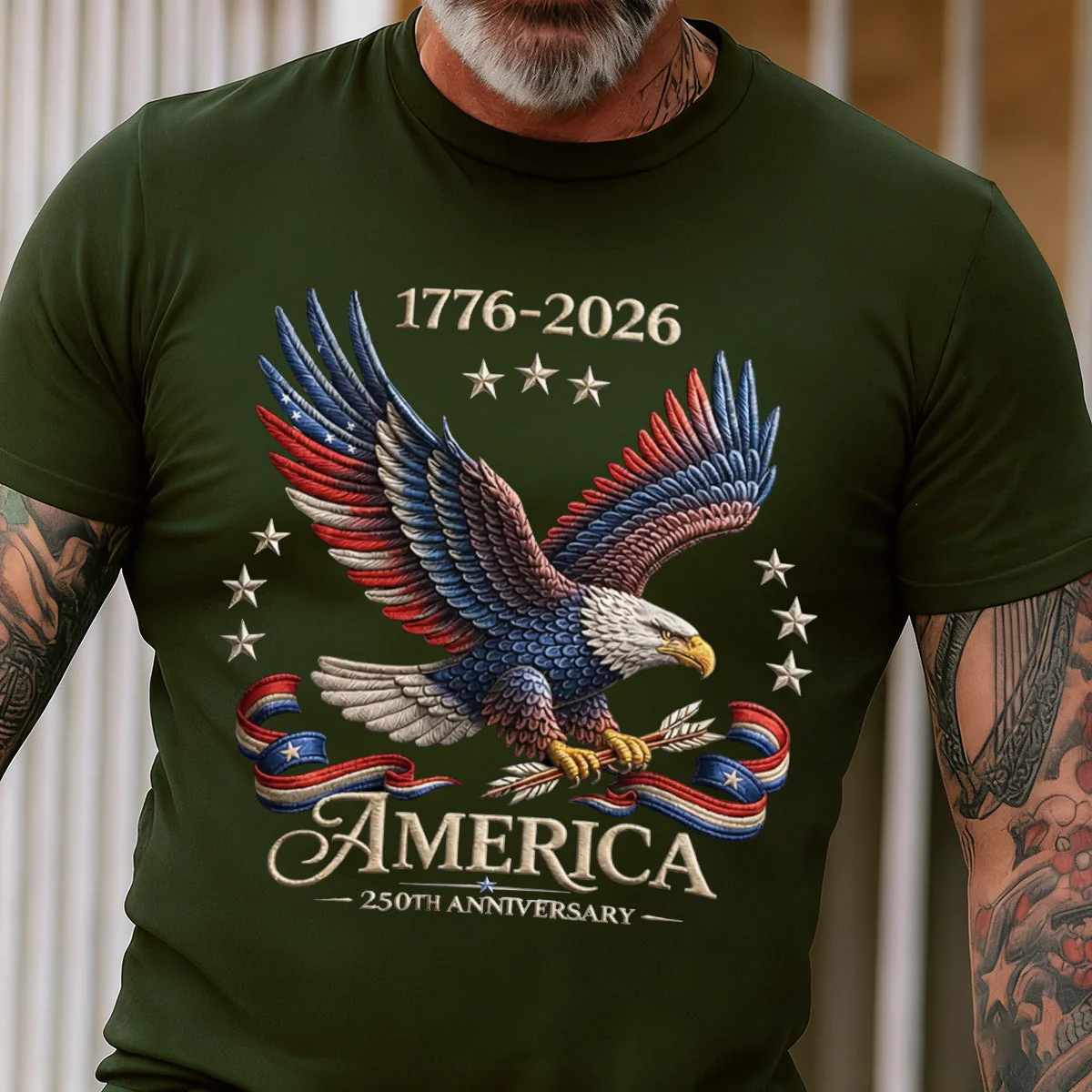 250th Anniversary America Patriotic T-Shirt, Bald Eagle American Flag Tee - Image 3