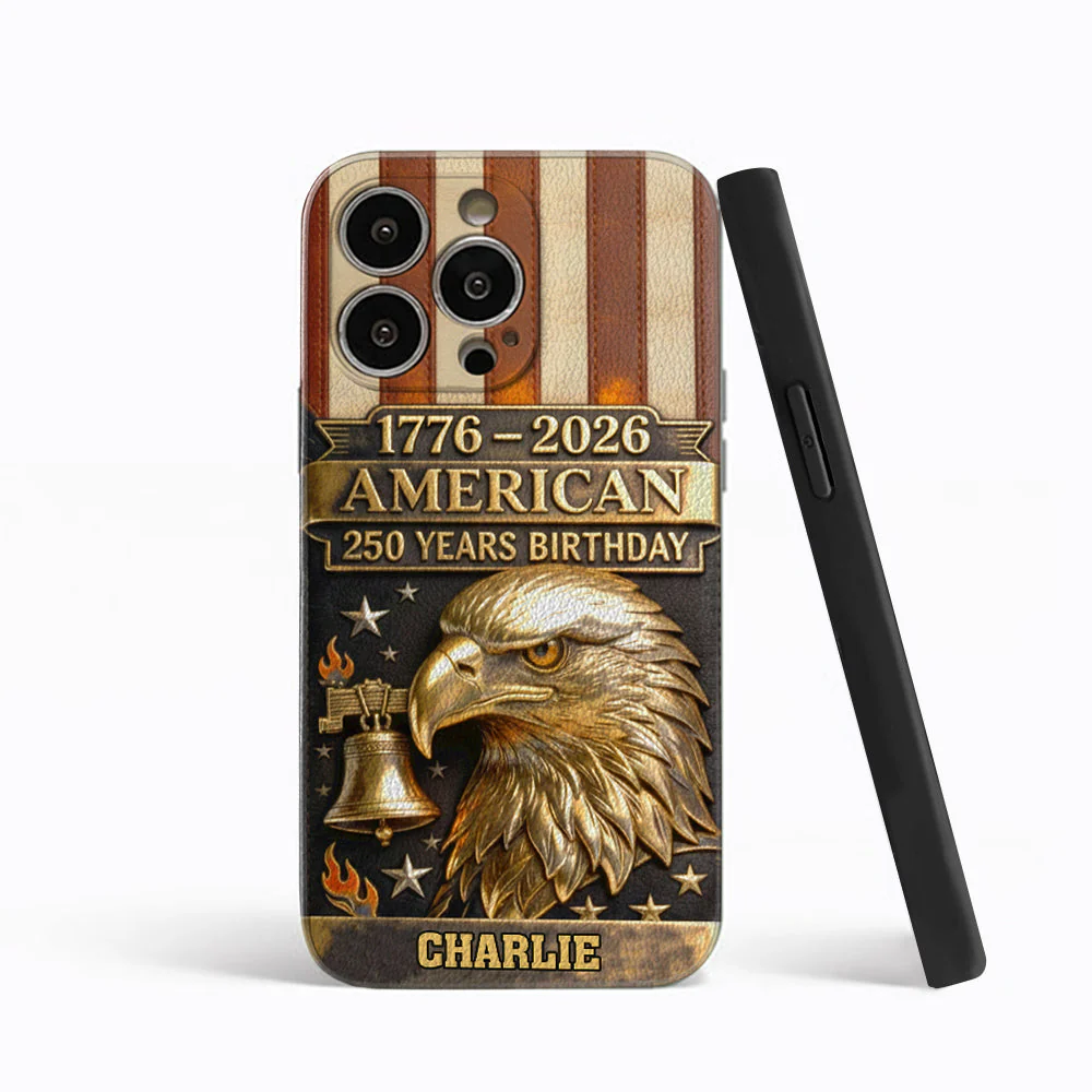 250th Anniversary - Personalized Bald Eagle Leather Phone Case - Image 3