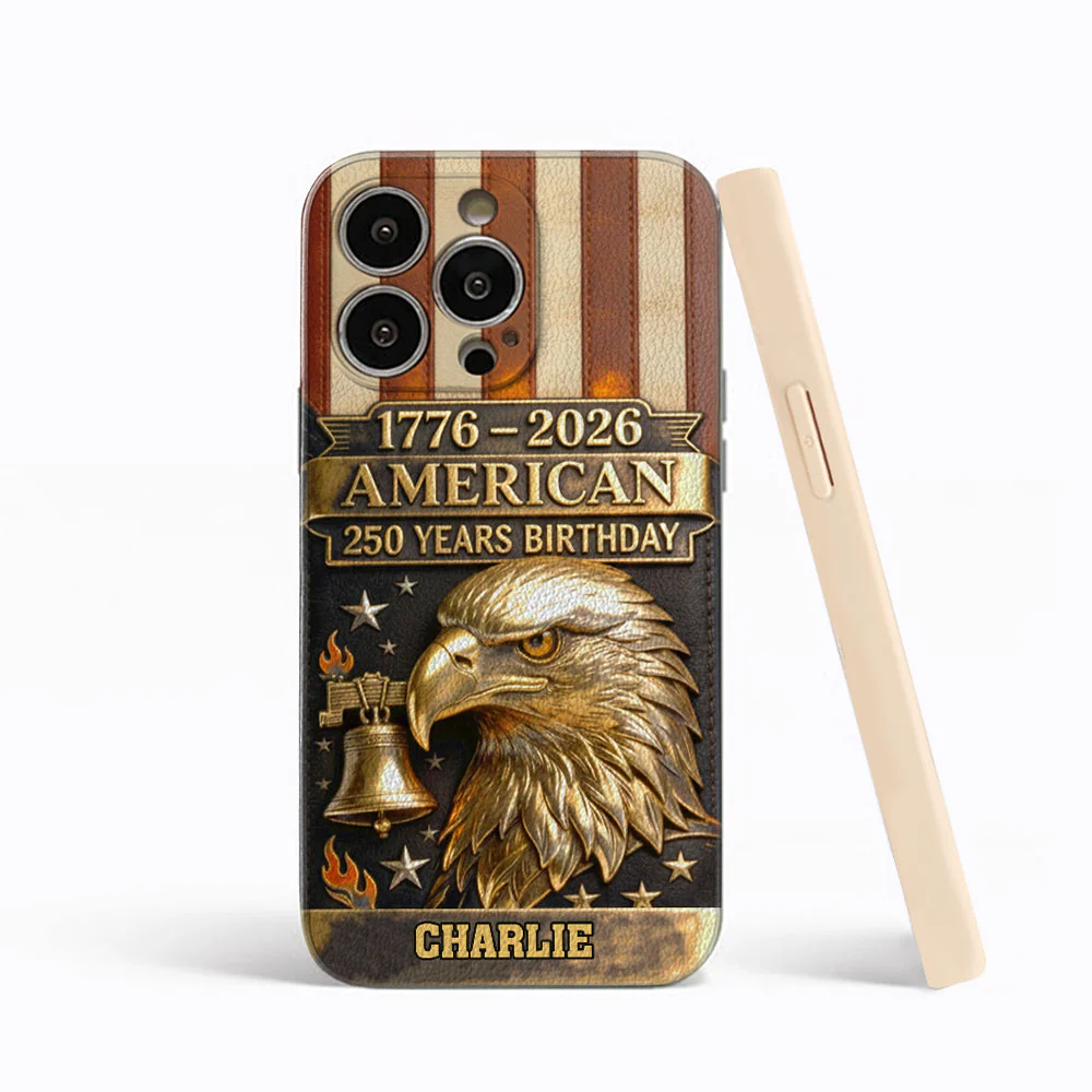 250th Anniversary - Personalized Bald Eagle Leather Phone Case - Image 4