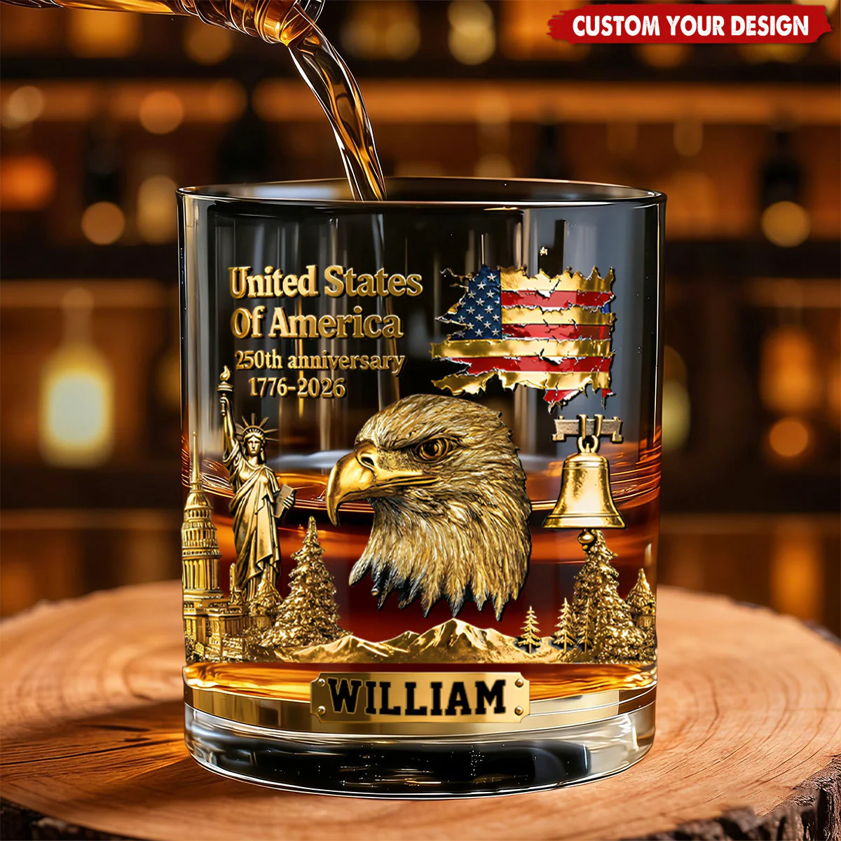 250th Anniversary - Personalized Bald Eagle Whiskey Glass - Image 2