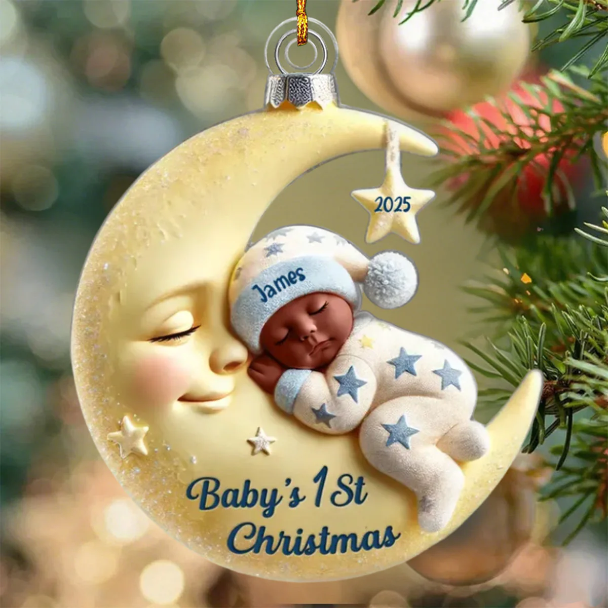 3D Effect Baby On Moon Keepsake Gift - Personalized Acrylic Ornament - Image 2