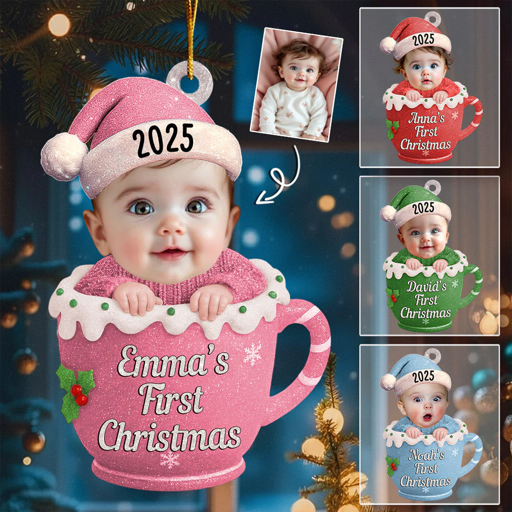 3D Effect Baby Photo First Christmas - Personalized Acrylic Ornament - Image 3