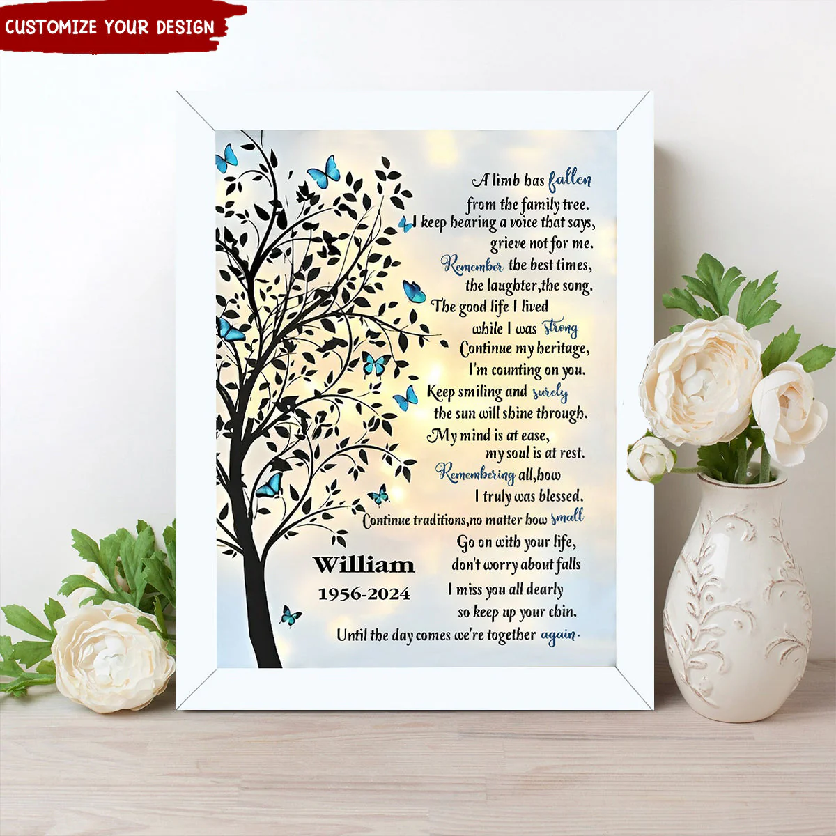 A Limb Has Fallen From The Family Tree-Personalized Memorial Butterfly Shadow Box - Image 2