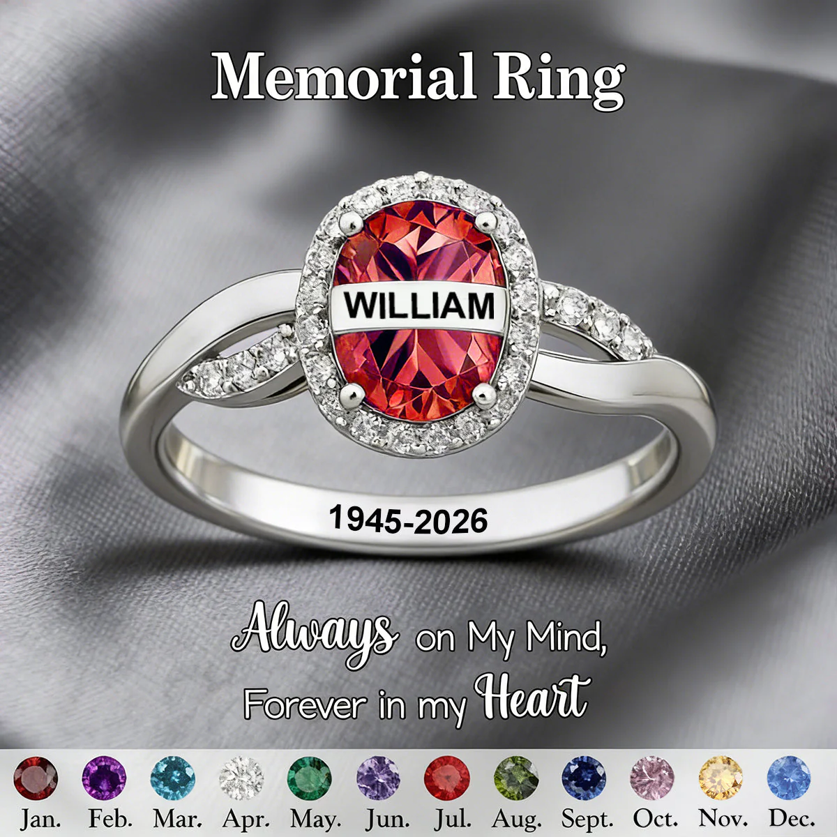 Always In My Heart , Personalized Birthstone Memorial Ring - Image 2