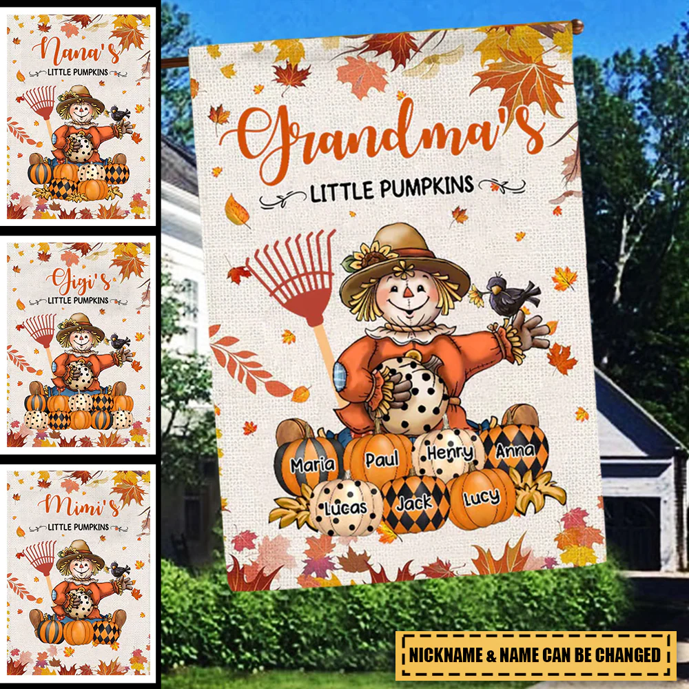 Autumn Scarecrow Grandma/Mama Flag - Personalized Flag Grandma's Little Pumpkins - Image 2