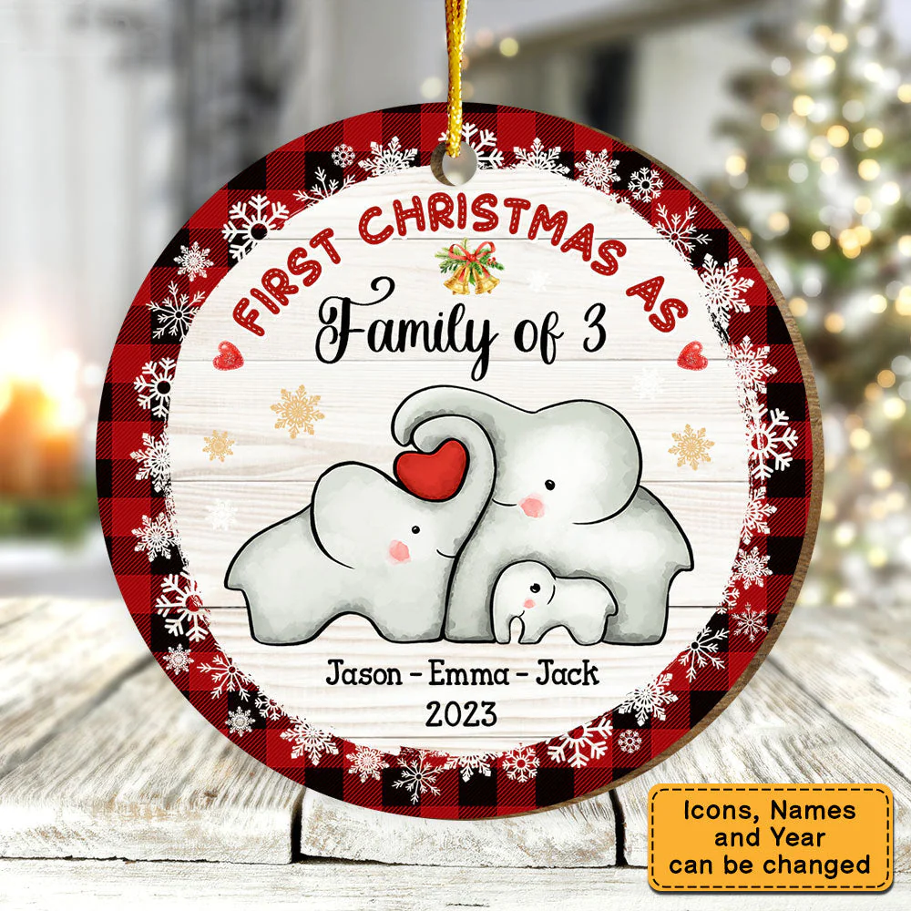 Baby First Christmas Puzzle Elephant Circle Personalized Ornament - Image 3