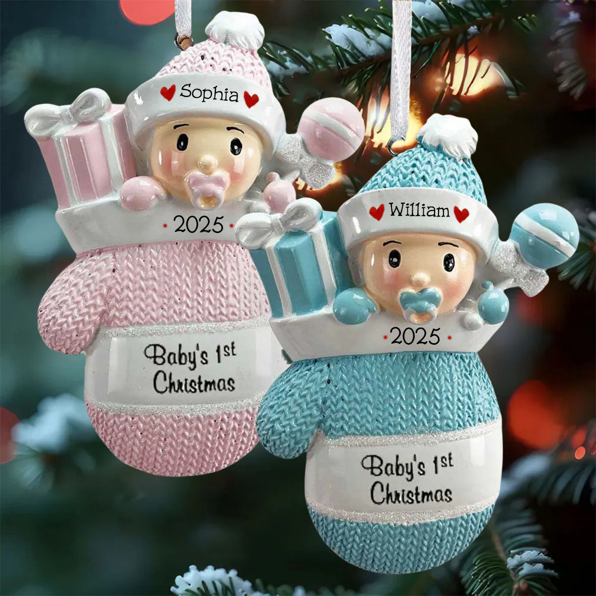 Baby In Mitten - Personalized Baby's First Christmas Ornament - Image 2