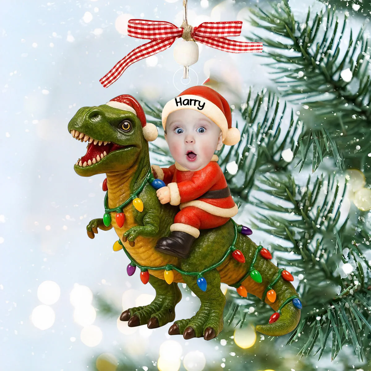 Custom Photo Santa Riding Ornament - Image 2