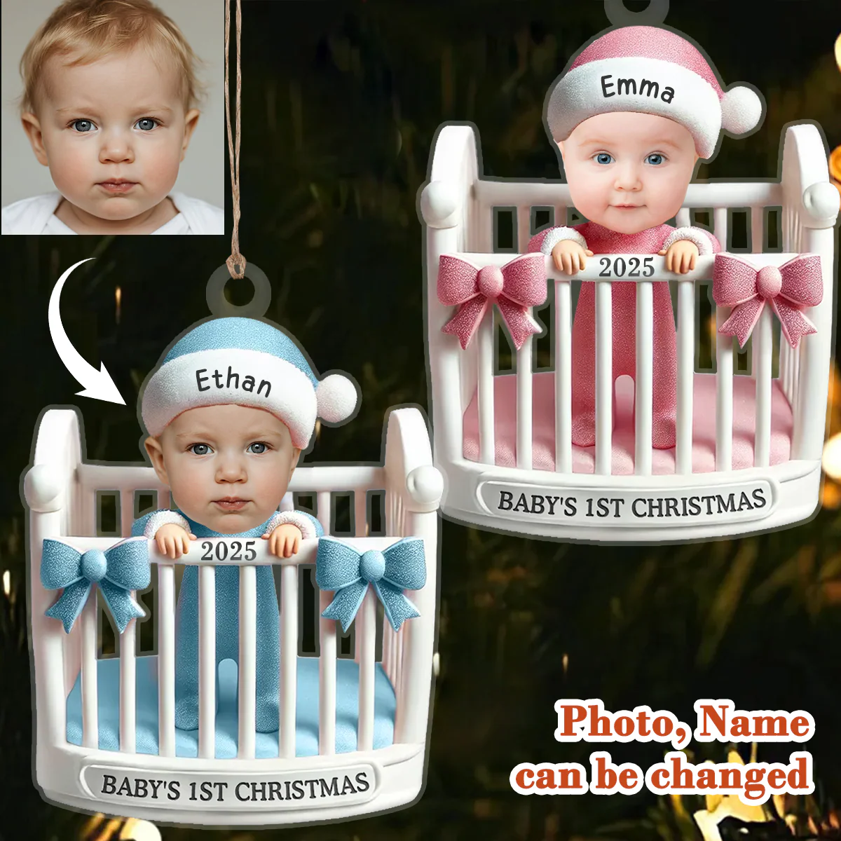 Baby's First Christmas - Personalized Custom Photo Acrylic Ornament - Image 2