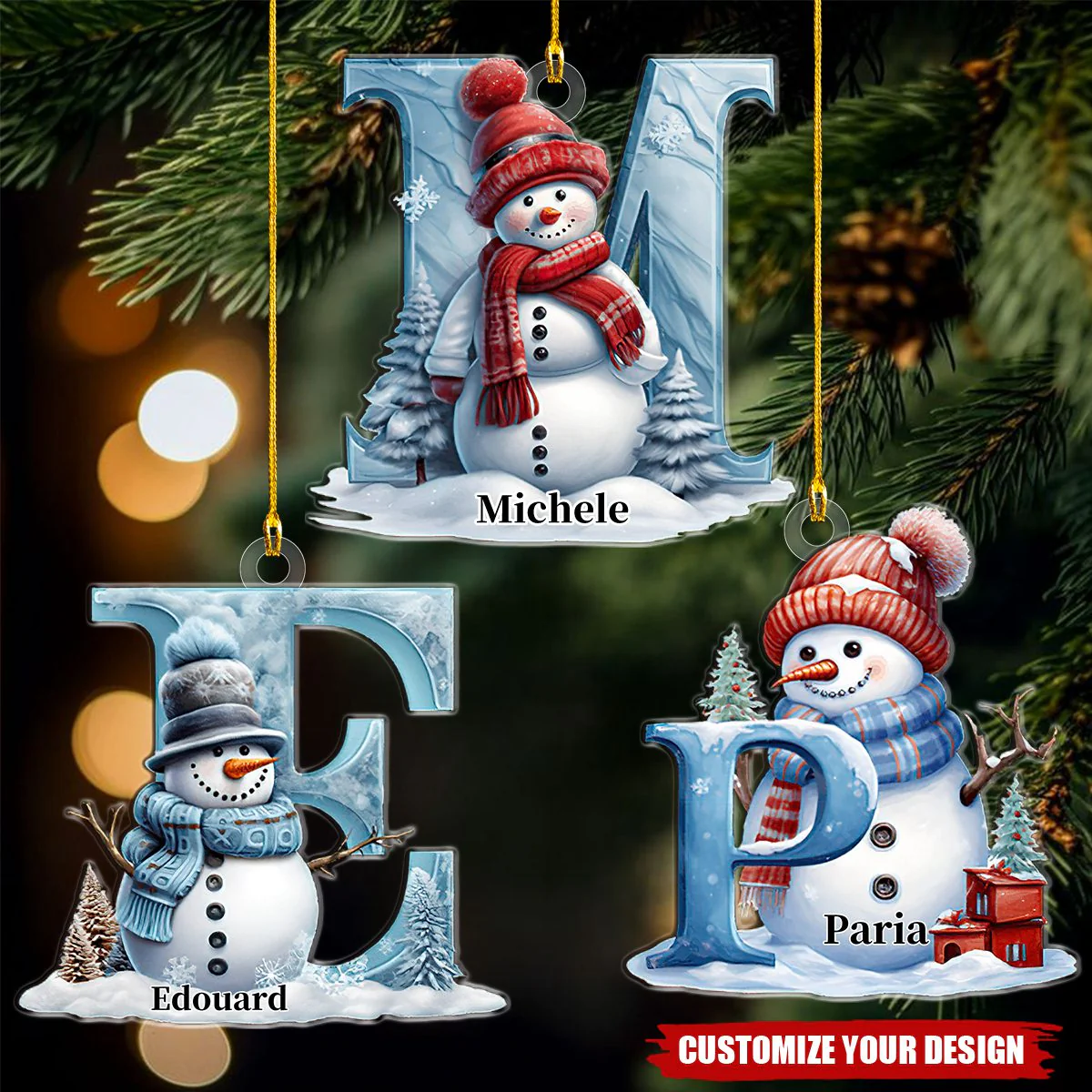 Beautiful Snowman Letter/Number Ornament-Personalized Acrylic Ornament - Image 2