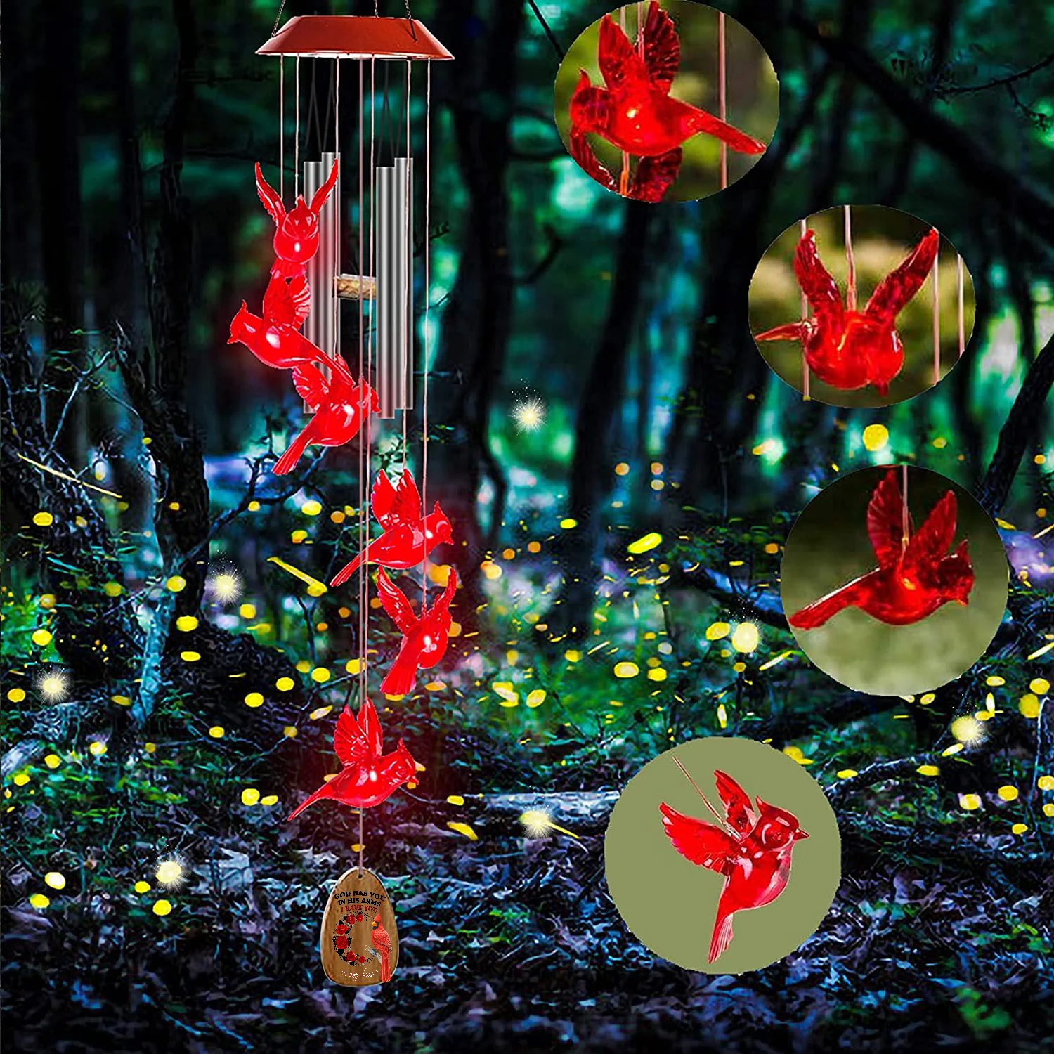 Cardinal Solar Memorial Wind Chimes - Image 3