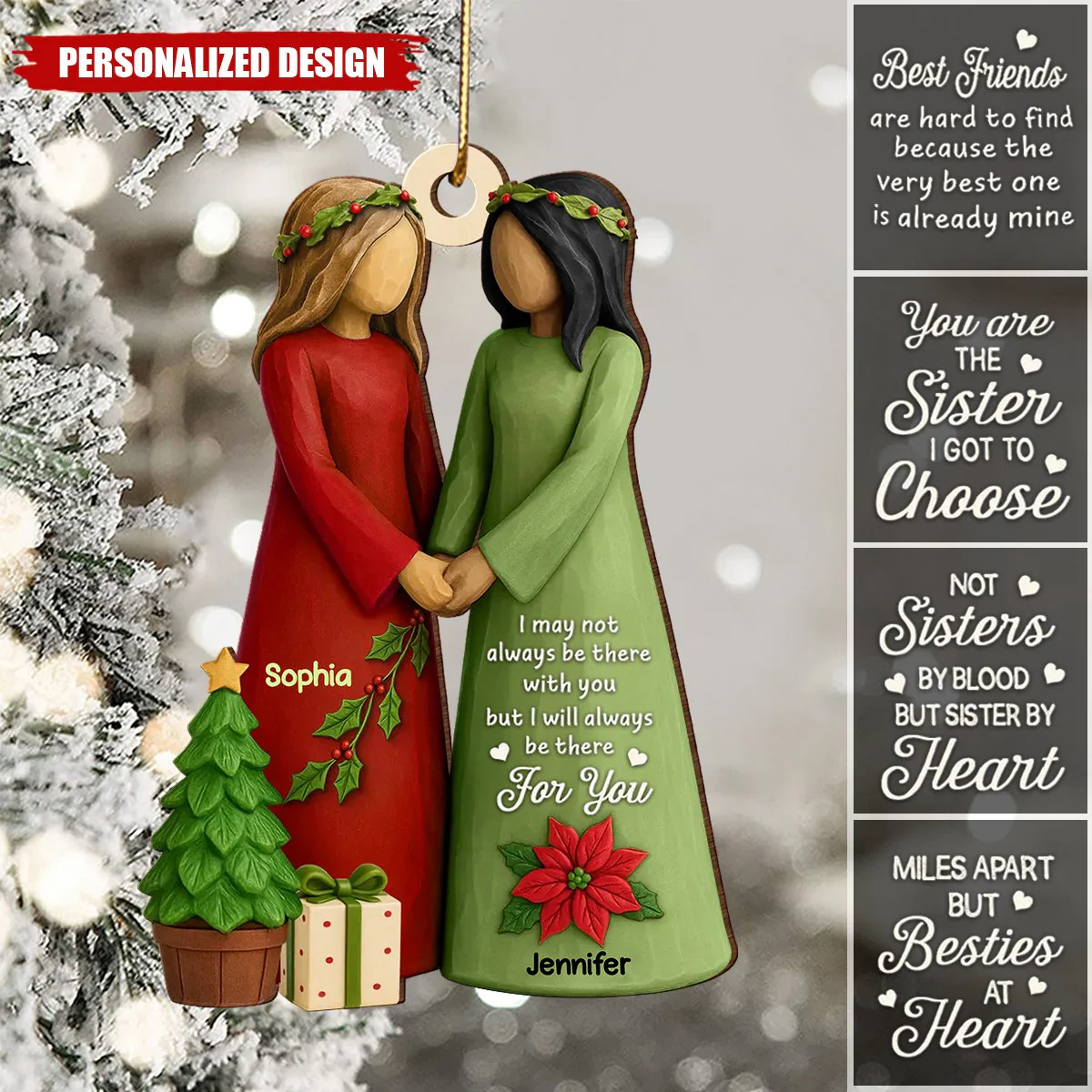 Christmas Best Friends Are Hard To Find 3D Effect Personalized Wooden Ornament