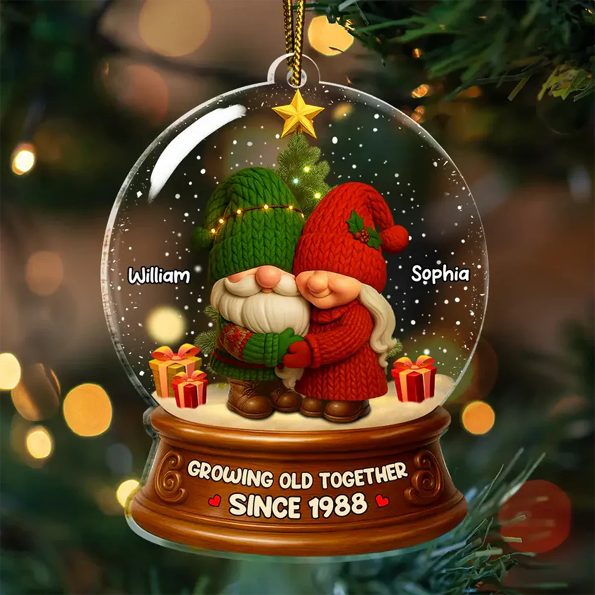Christmas Couple Growing Old Together - Custom Acrylic Ornament - Image 2