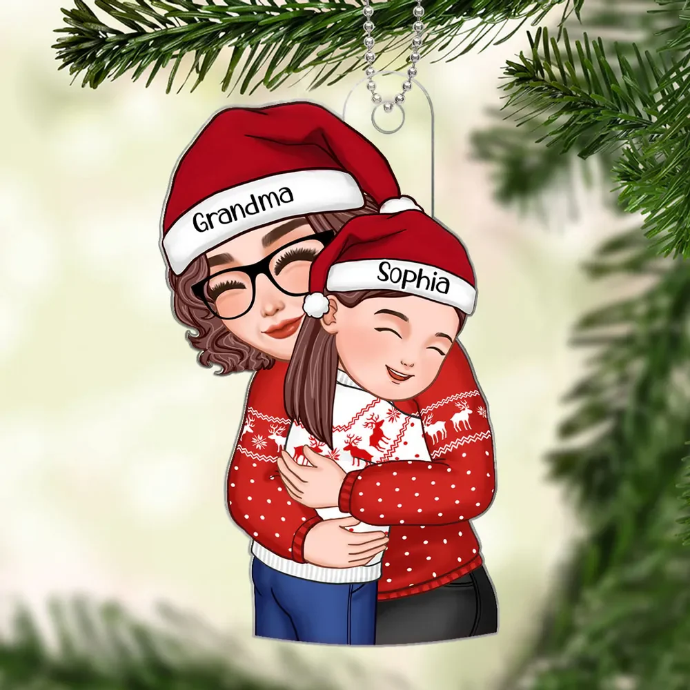 Christmas Cute Grandma Hugging Kid Gift For Granddaughter Grandson Personalized Ornament - Image 3