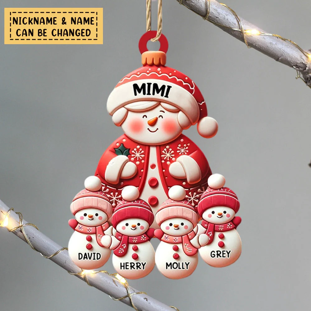 Grandma Snowman With Little Snowman Kids Personalized Ornament - Image 4