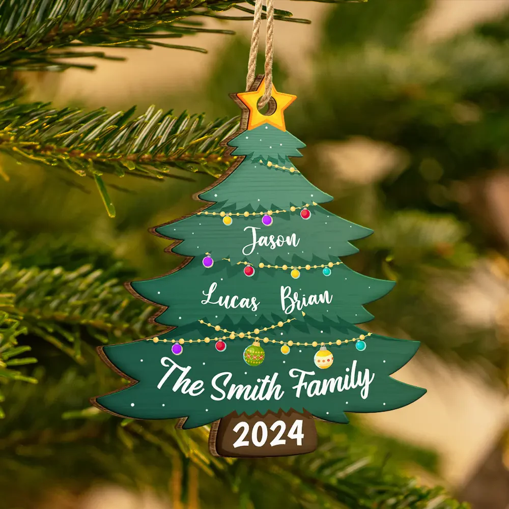 Christmas Tree Family - Personalized Custom Shaped Wooden Ornament - Image 2