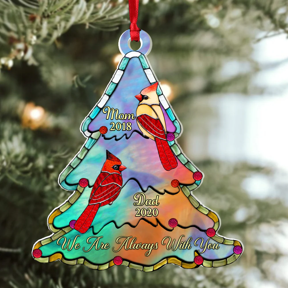 Christmas Tree Memorial Family Loss Cardinal Personalized Acrylic Ornament - Image 2