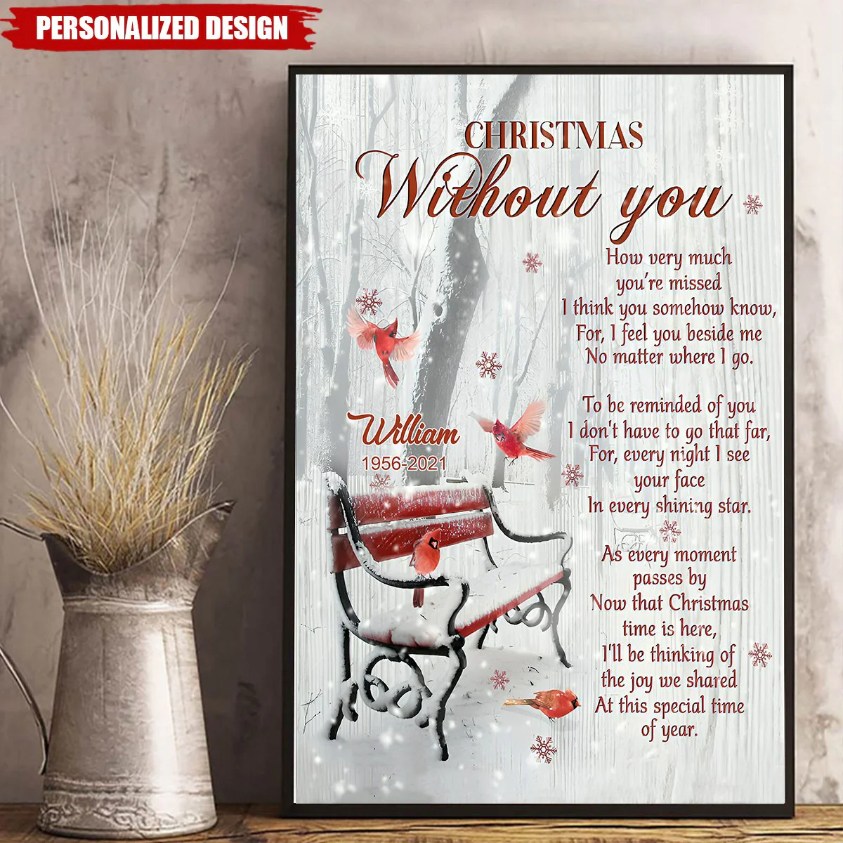 Christmas Without You Cardinal Memorial Personalized Canvas - Image 2