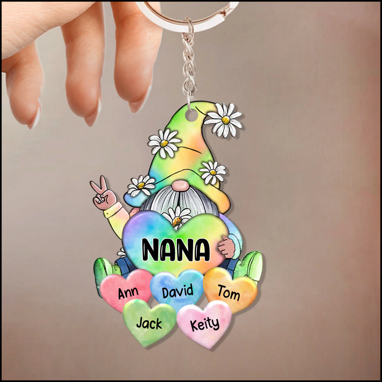 Colorful Rainbow Grandma Mom Little Heart Kids Personalized Keychain - Image 4