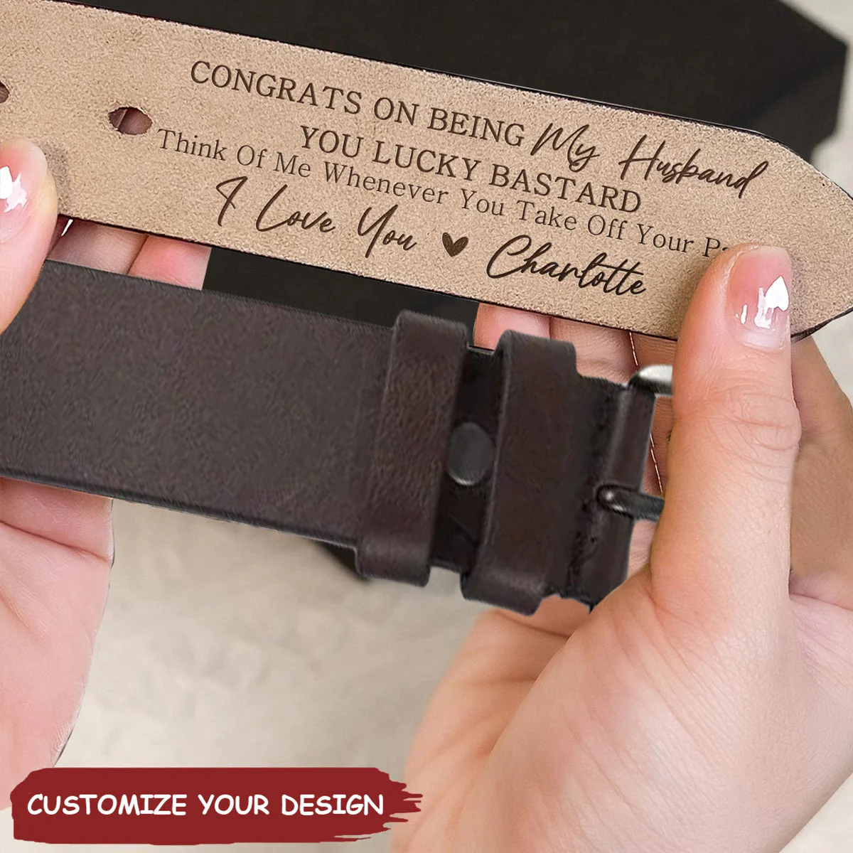 Congrats On Being My Husband - Personalized Engraved Leather Belt - Image 4