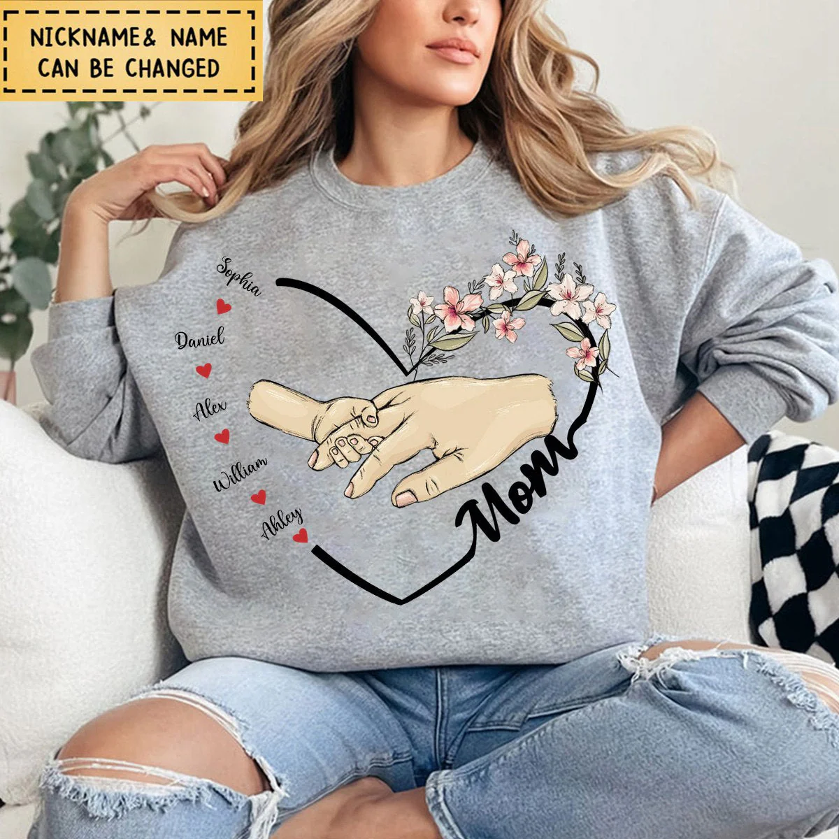Grandma Floral Heart Kids - Personalized Sweatshirt - Image 2