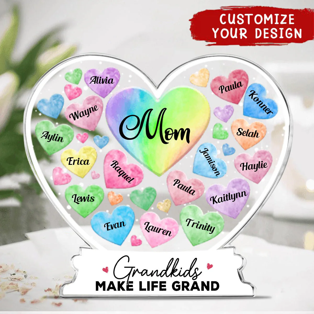Grandma Hearts Custom Grandkids Names - Personalized Acrylic Plaque - Image 2