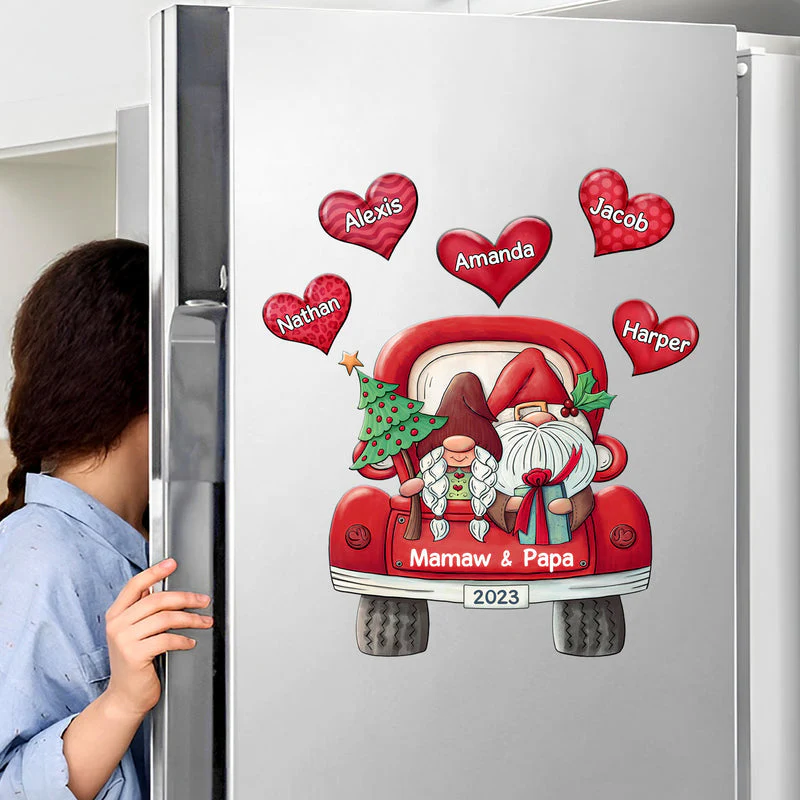 Couple On Christmas Truck With Cute Heart Grandkids Personalized Sticker - Image 3