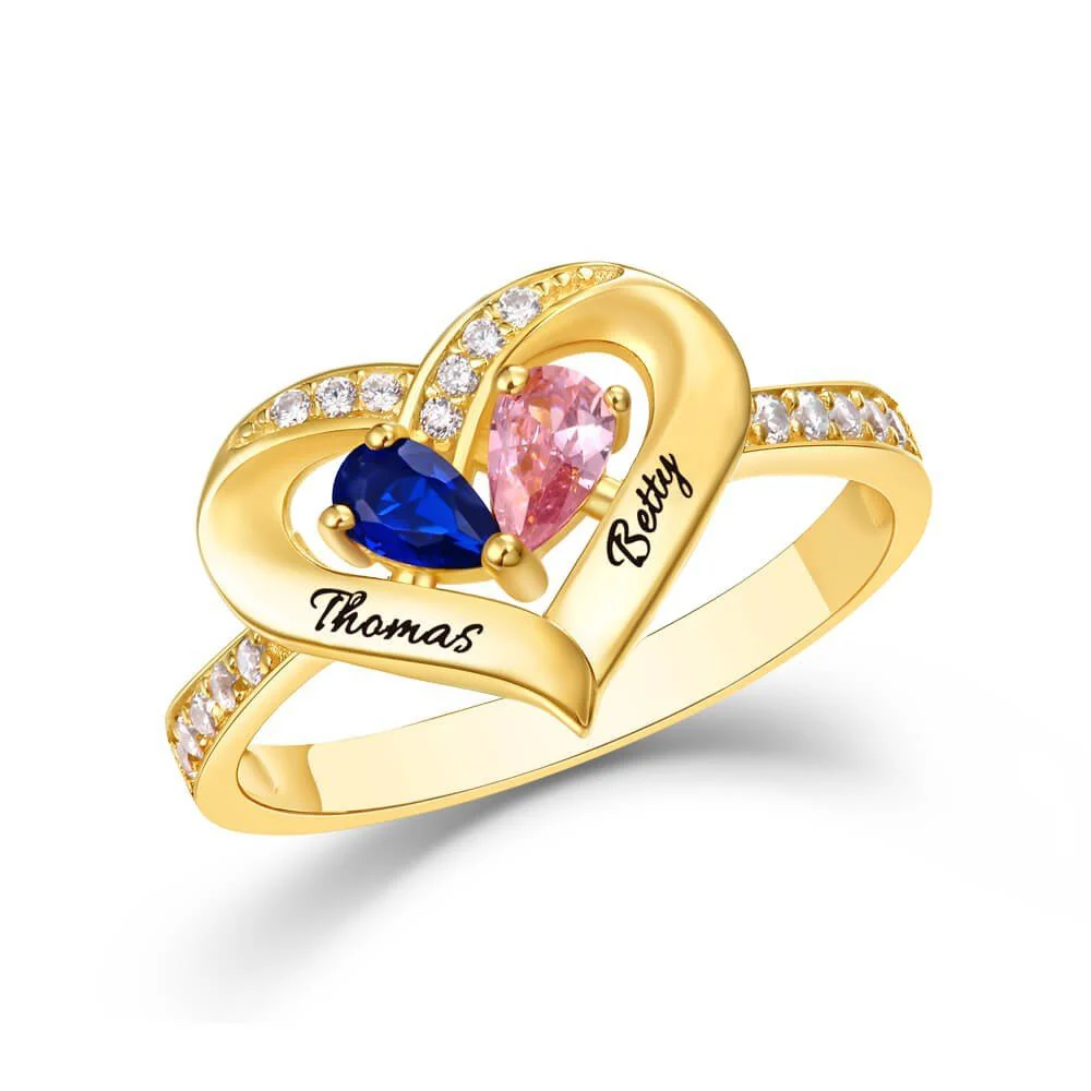 Couple's Love Promise Ring-Personalized Ring with Birthstones & Names - Image 3