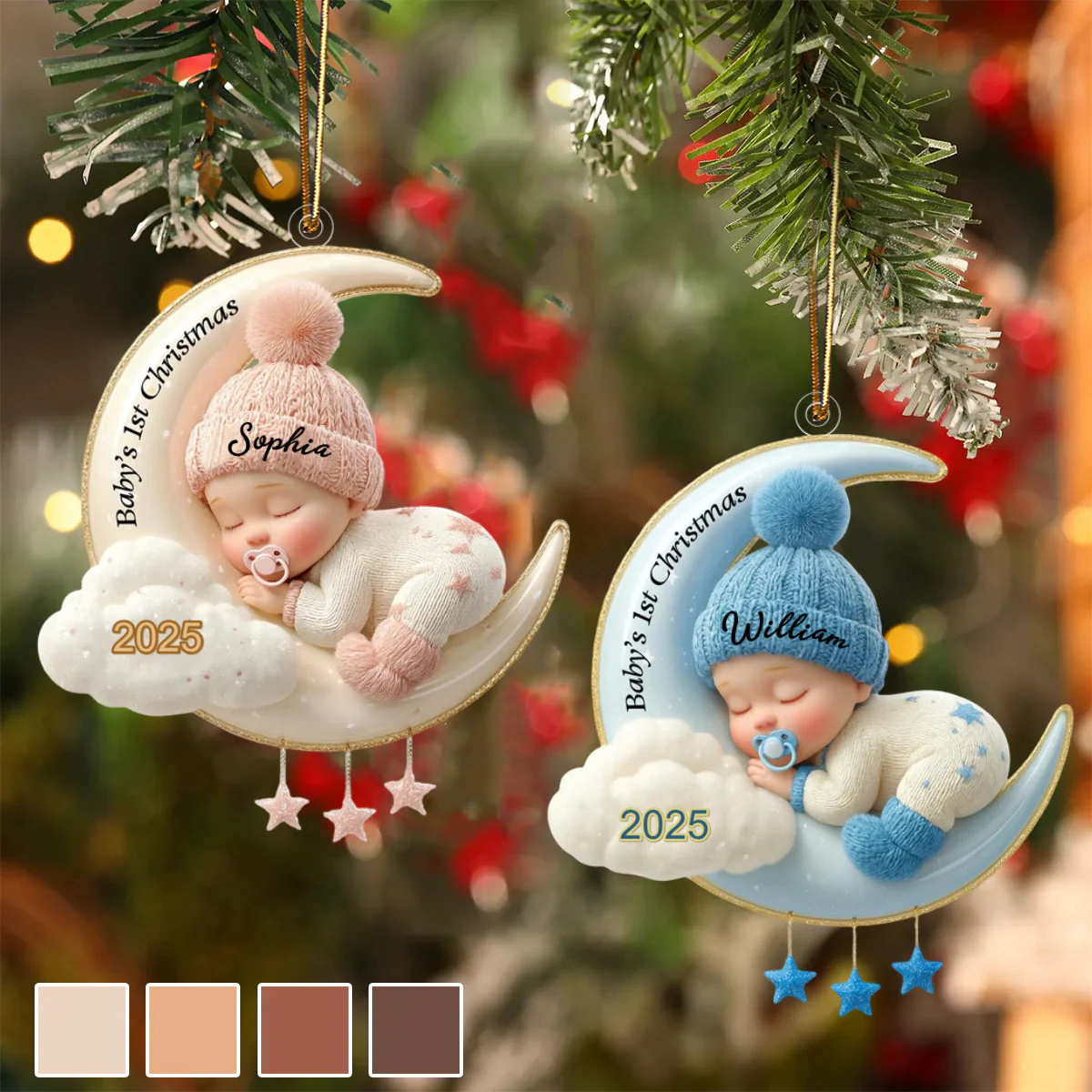 Custom Baby's First Christmas Ornament, Moon Acrylic Keepsake - Image 2