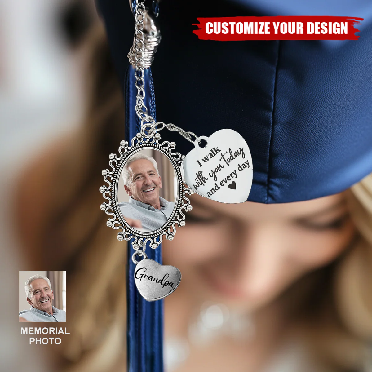 Custom Graduation Memorial Photo Tassel Charm: "I Walk With You" Keepsake - Image 2
