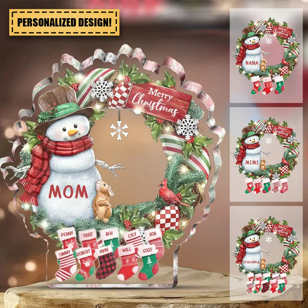 Custom Personalized Grandma Mom Snowman Christmas Acrylic Plaque - Image 2