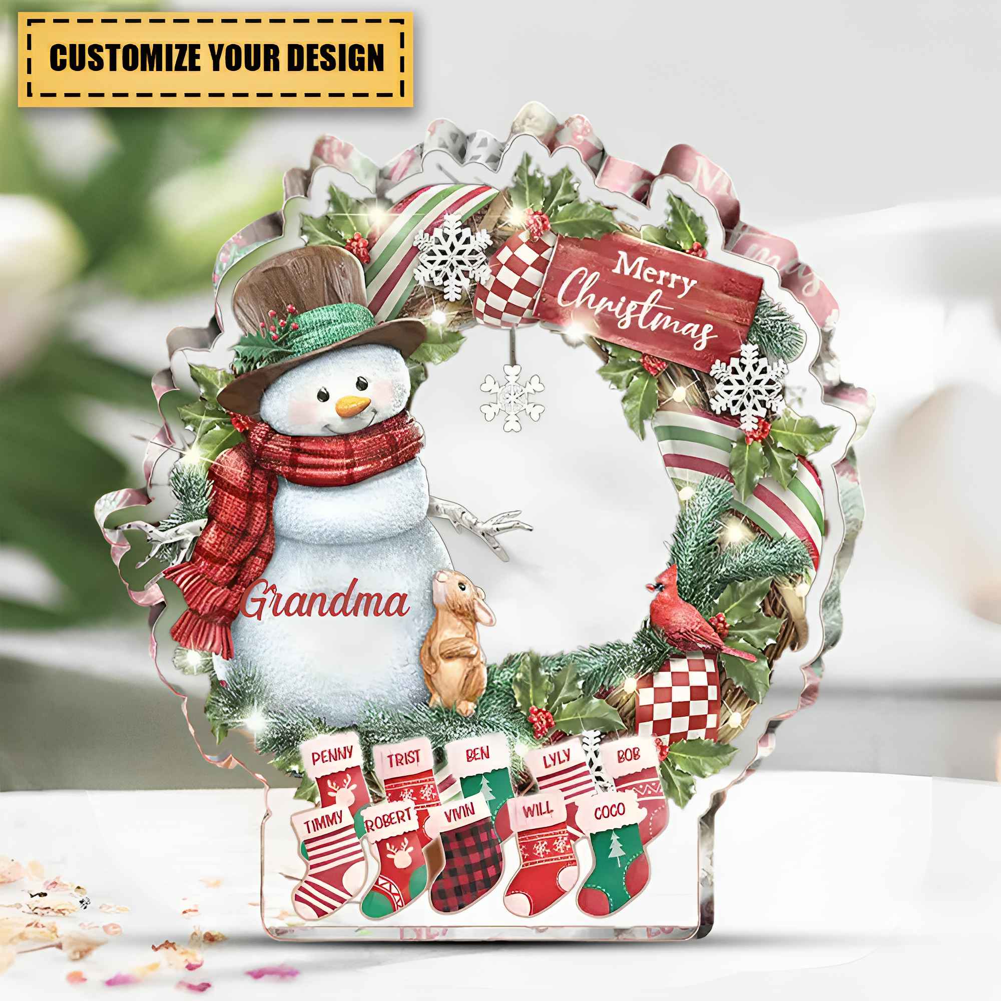Custom Personalized Grandma Mom Snowman Christmas Acrylic Plaque - Image 3
