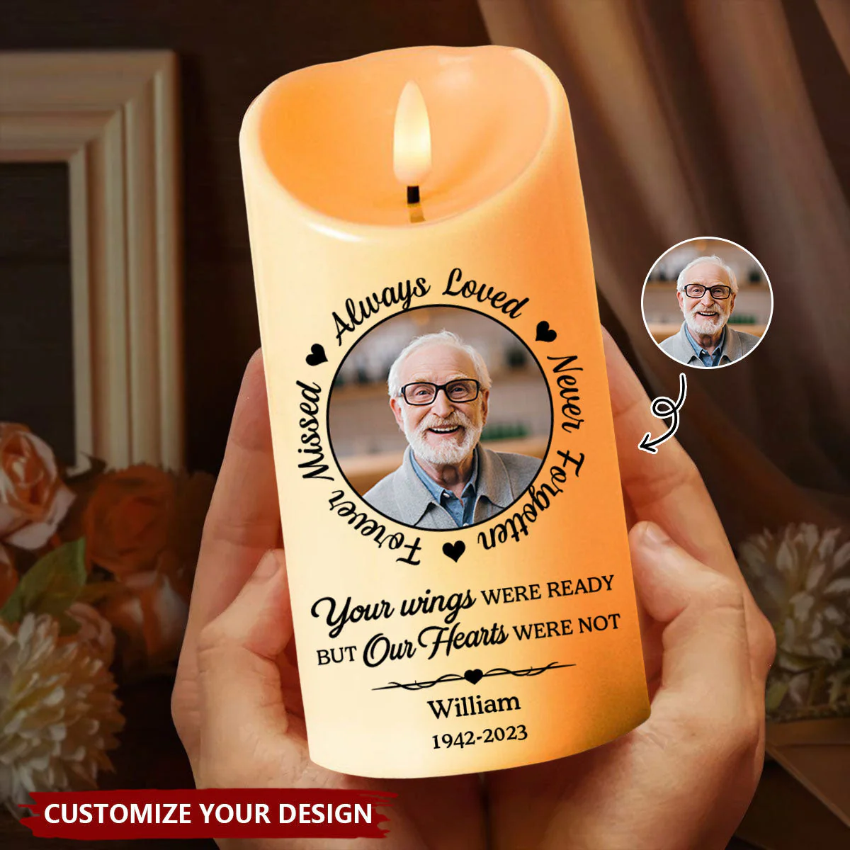 Custom Photo Always In Our Thoughts - Memorial Personalized Custom LED Candle - Image 2