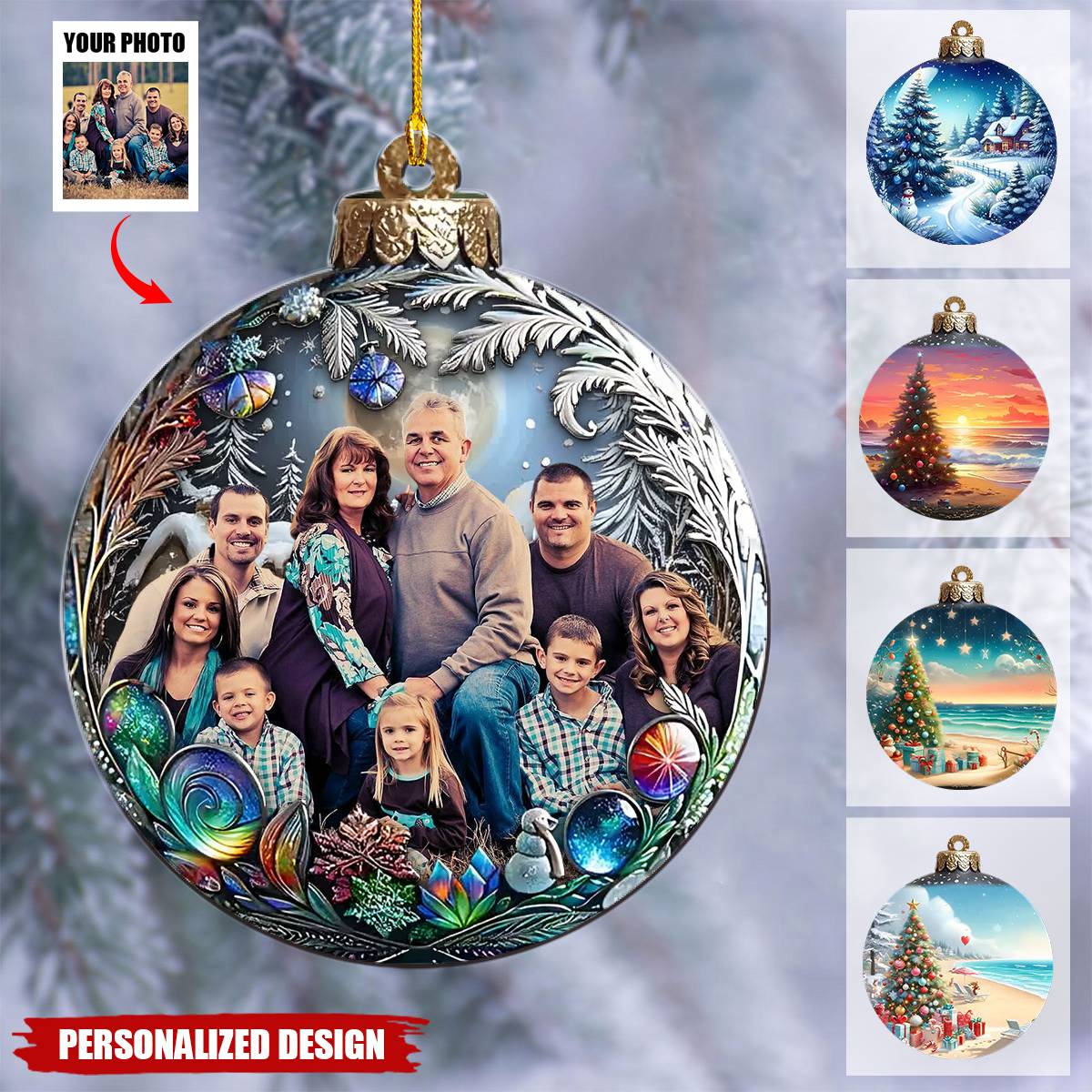 Custom Photo Christmas With Family - Family Personalized Custom Ornament - Image 2