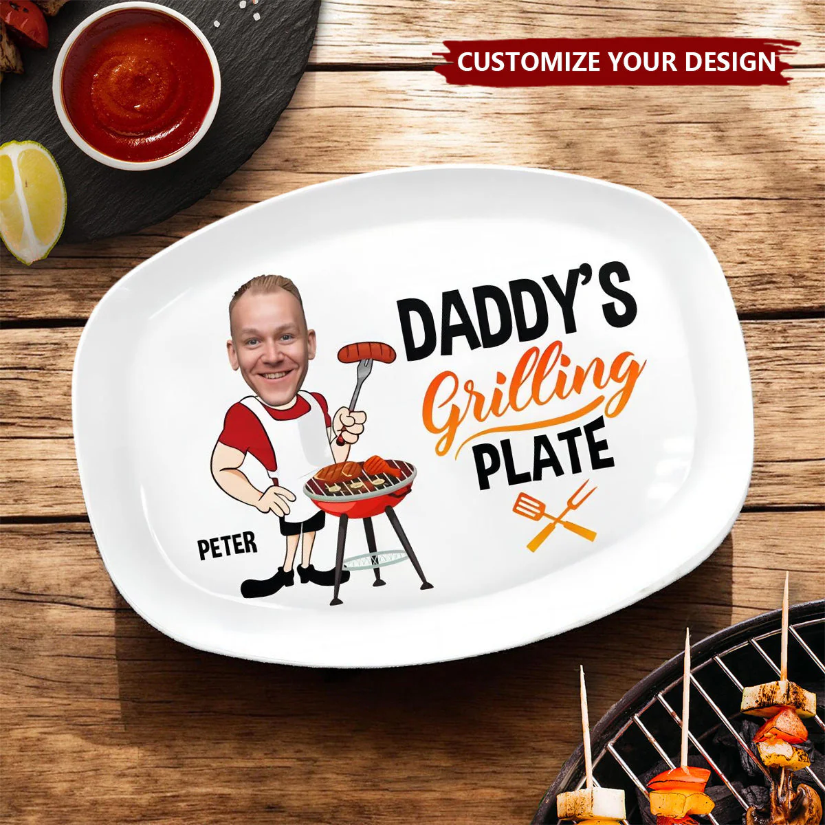 Custom Photo Daddy's Grilling Plate - Personalized Plate - Image 2