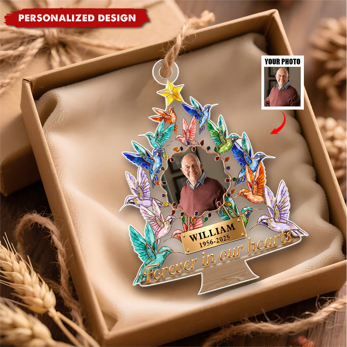 Custom Photo Hummingbird Memorial Ornament