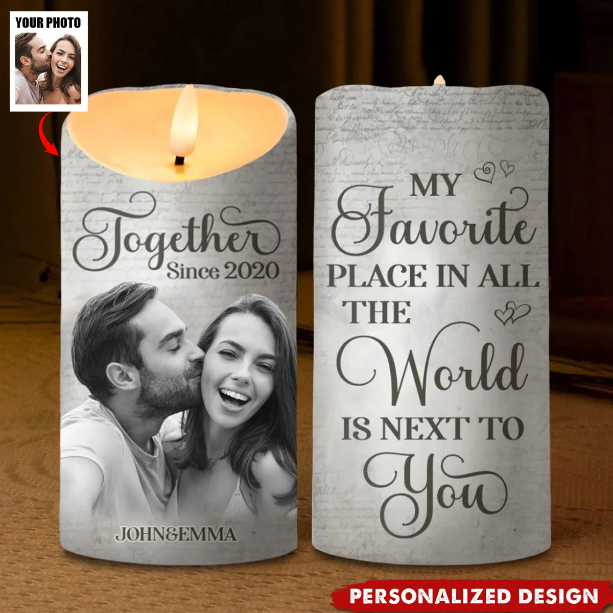 Custom Photo Together Since - Couple Personalized Custom LED Candle - Image 2