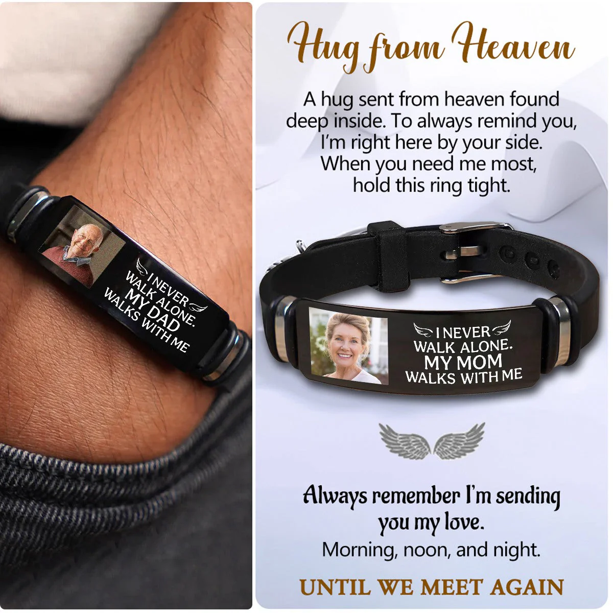 Custom Photo You Never Walk Alone Memorial - Personalized Engraved Bracelet - Image 2