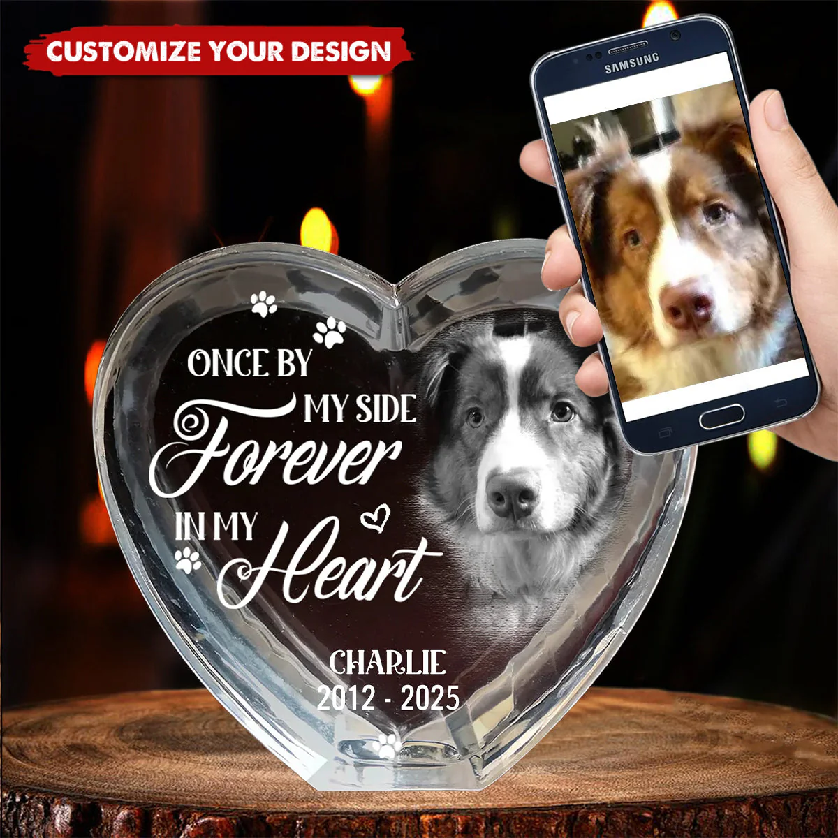 Custom Photo Your Love Lives On In My Heart - Pet Memorial Personalized 3D Crystal