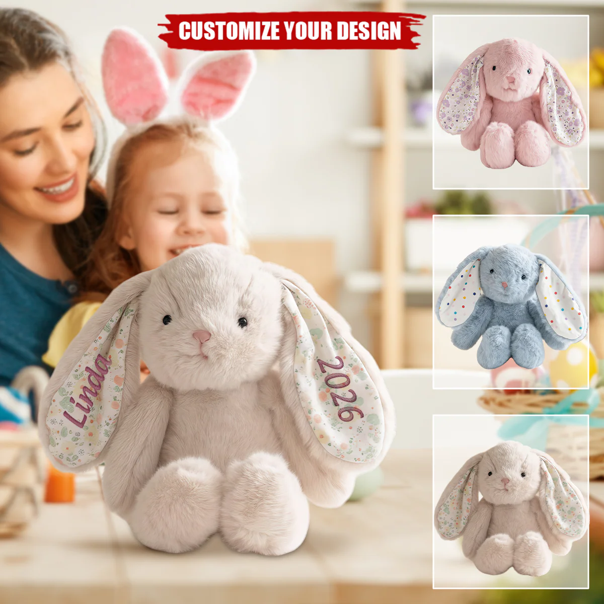 Plush Bunny with Name Embroidered,Easter Gift