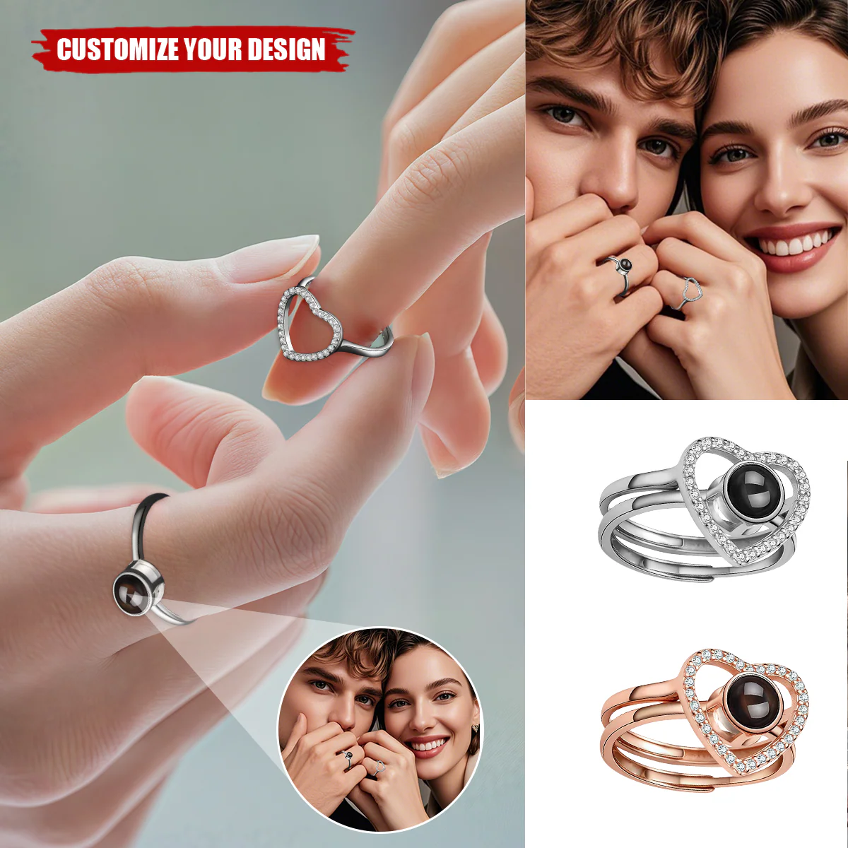 Custom Stackable 925 Silver Rings With Photo Projection - Image 2
