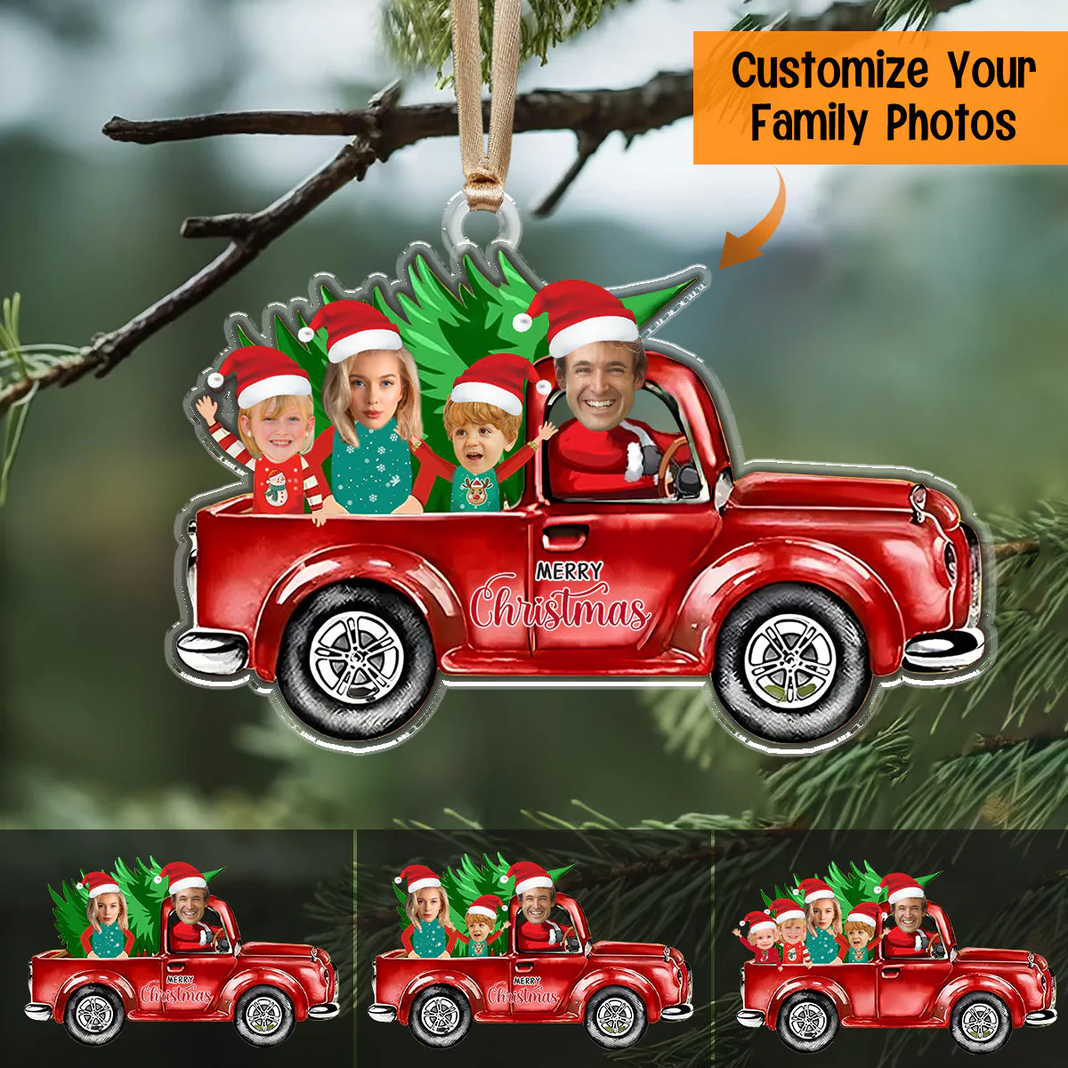 Family Truck Personalized Christmas Ornament-Upload Photo - Image 2