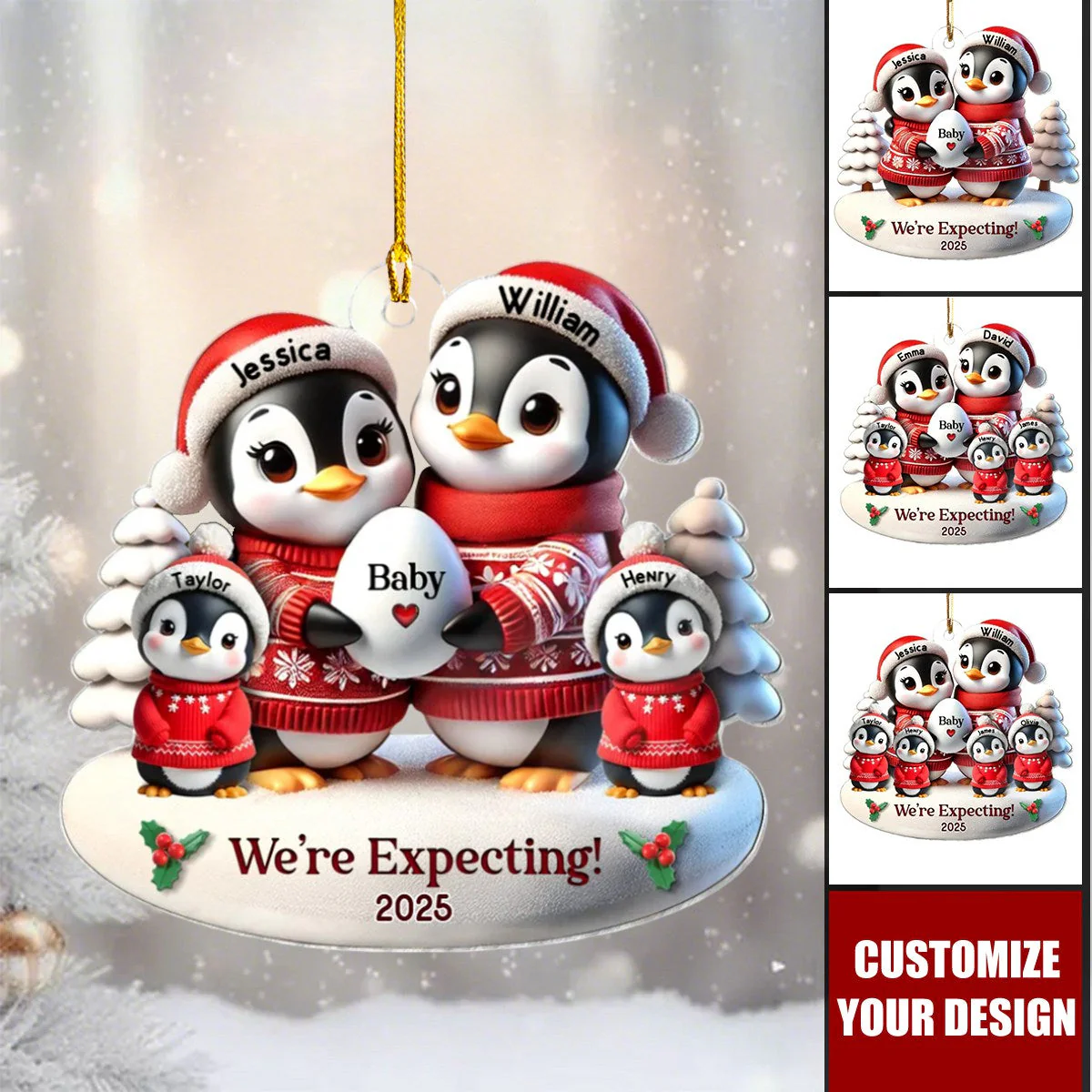 Cute Penguin Parents Pregnancy Announcement Keepsake Ornament - Image 2