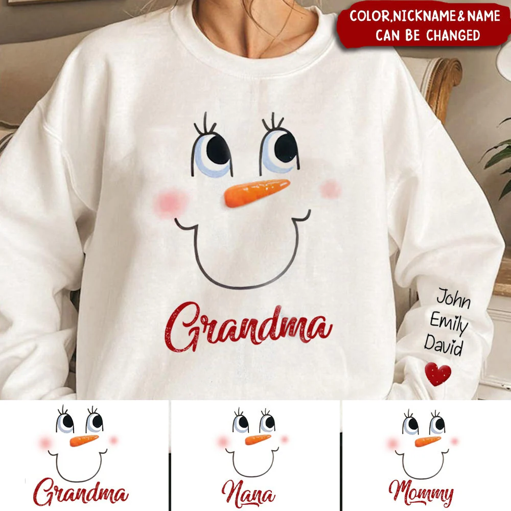 Cute Snowmy Grandma Mom Little Heart Kids Personalized Christmas Sweatshirt - Image 2