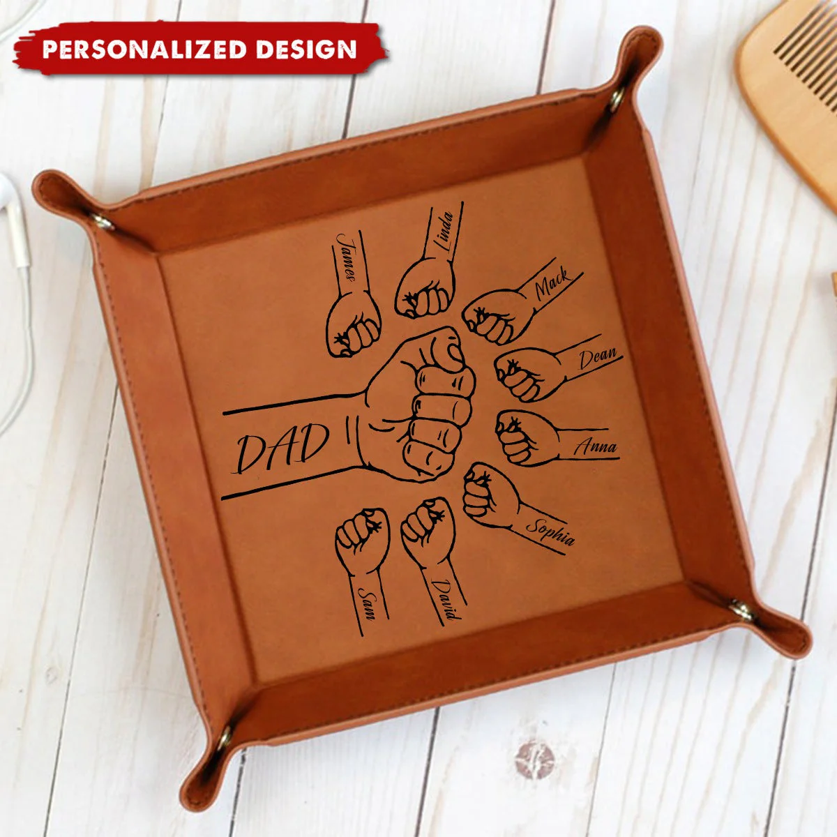 Dad Fist Bump Catch All Table Tray Personalized Valet Tray - Image 2