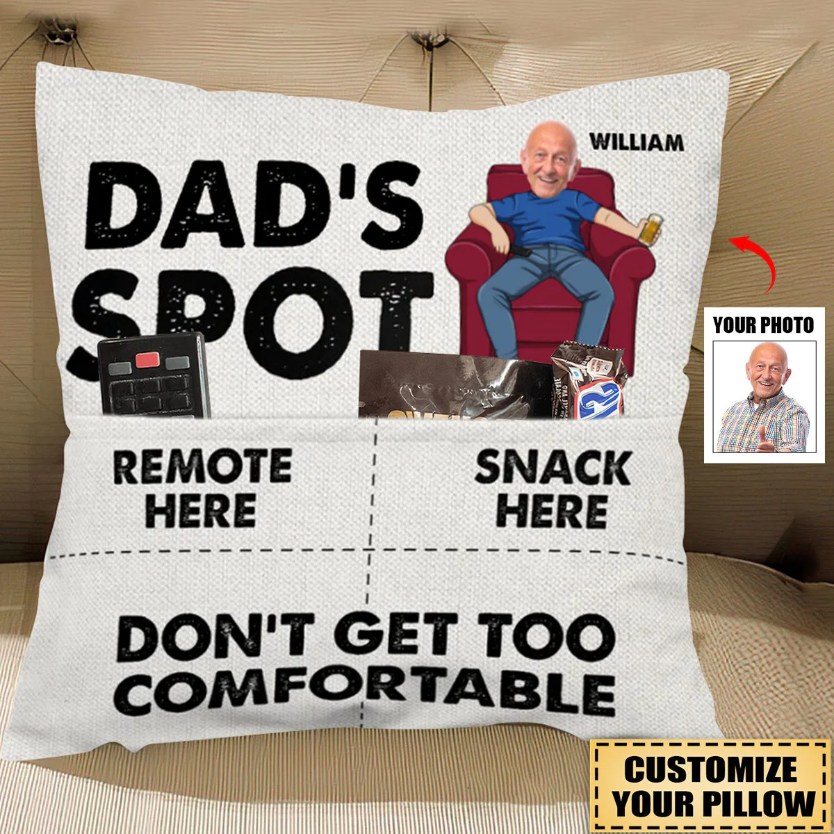 Dad's Spot Don't Get Too Comfortable - Personalized Photo Pocket Pillowcase - Image 3