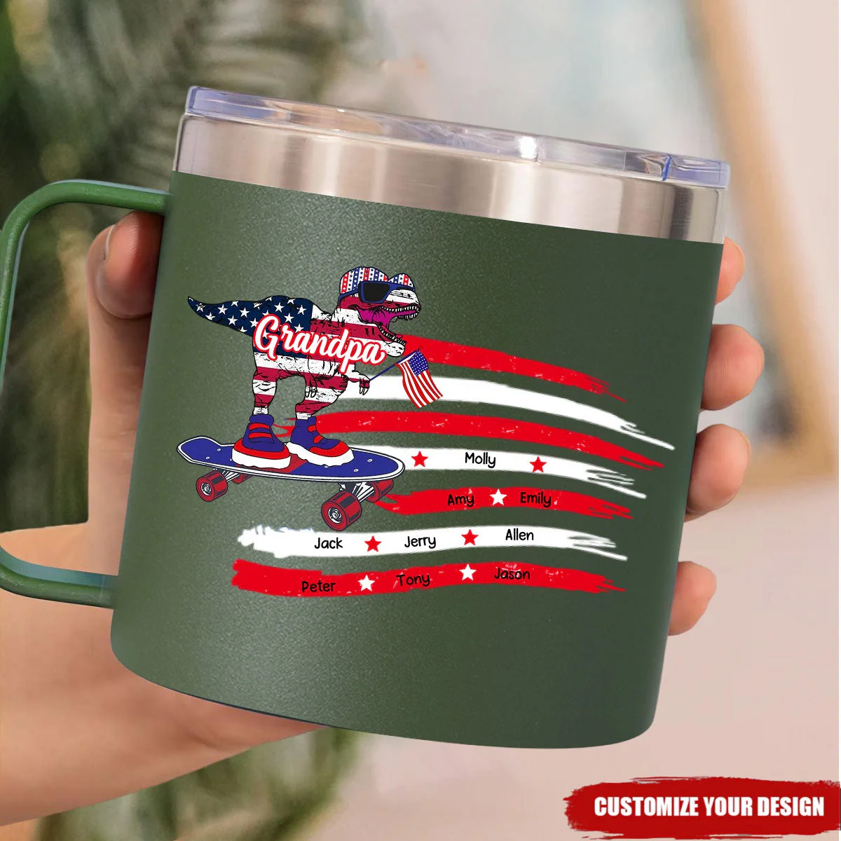 Dinosaur Grandpa Grandma Independence Day-Personalized 14oz Stainless Steel Tumbler - Image 2