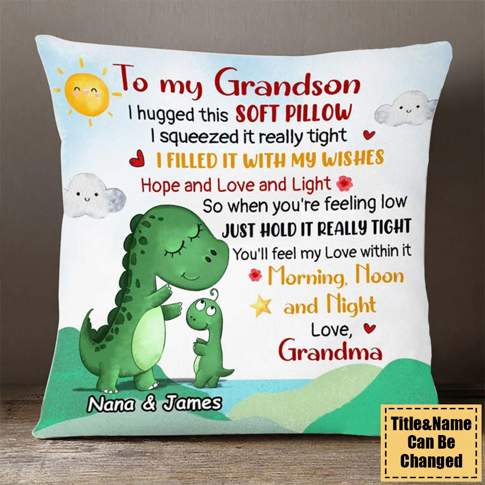 Dinosaur Grandson Hug This Personalized Pillow - Image 3