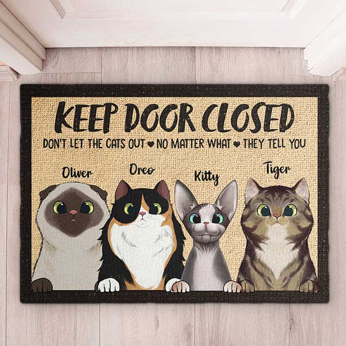 Don't Let The Cats Out - Funny Personalized Cat Decorative Mat - Image 2